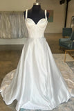 White Sweetheart Bow-Strap A-Line Long Modest Wedding Dress TN400