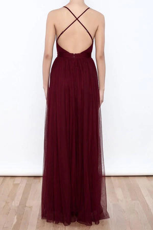 Spaghetti Straps Prom Dresses,Burgundy Prom Dress Long Prom Gown  TP0159