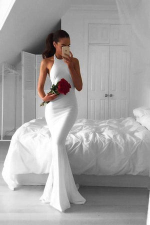 Mermaid Halter White Chiffon Sweep Backless Prom Dress with Pleats TP0086 - Tirdress