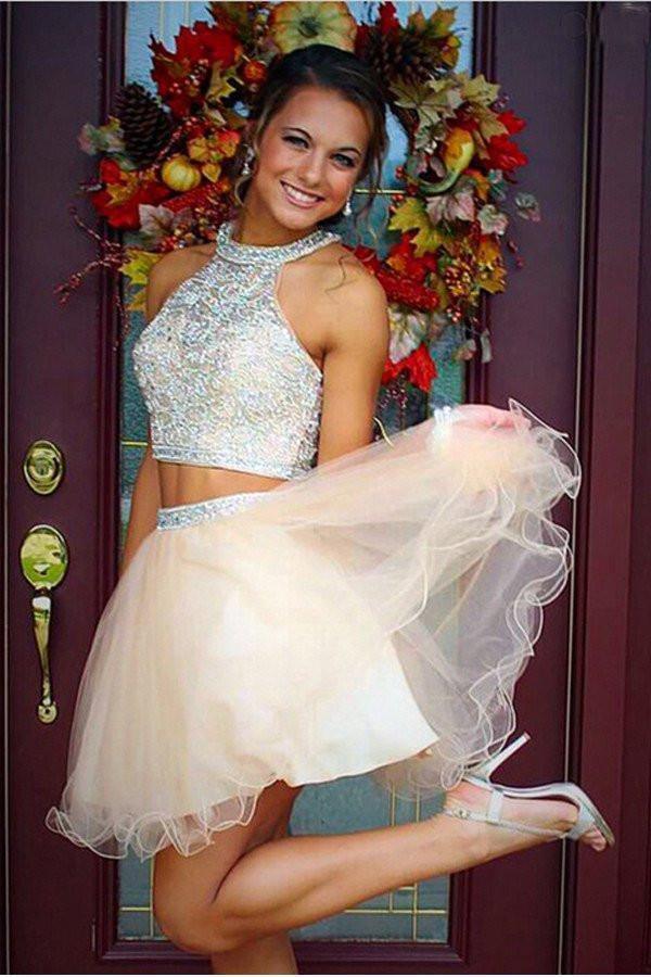 Blue Appliques Beaded Sleeveless A Line Tulle Short Homecoming Dresses –  Pgmdress
